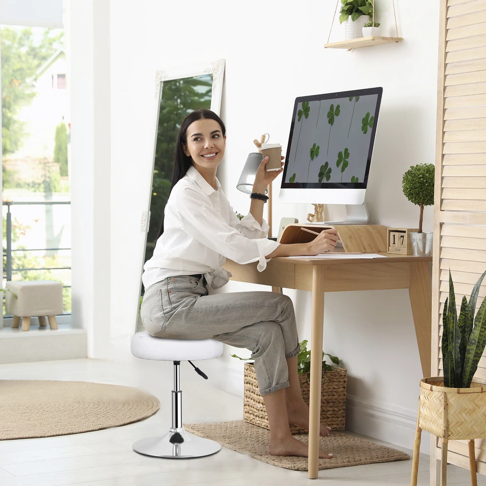 Round Vanity Stool Chair Adjustable 360°Swivel Makeup Ottoman Stool for Bedroom - Image 3 of 4