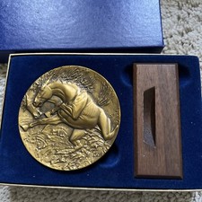Medaglione calendario bronzo EQUUS Pegaso cavalli 1989 arte co