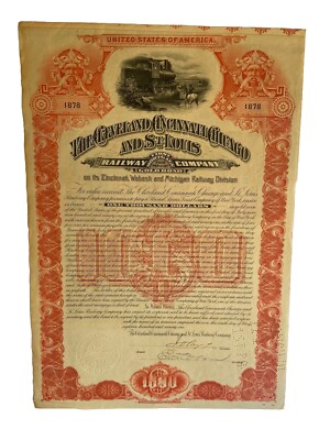 The Cleveland, Cincinnati, Chicago & St. Louis Railway Co 1891 $1000 Gold Bond