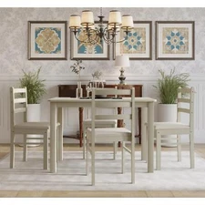 Modern Antiqued 5 PCS Dining Set Table With 4 Upholstered Padded Chairs Kitchen