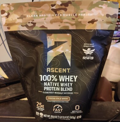 Ascent 100% Native Whey Protein Mocha Cold Brew Powder 1 lb 11.3 oz Exp 4/2025