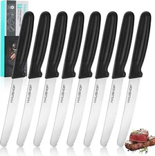 HAUSHOF 8PC Steak Knives Set Serrated Premium Stainless Steel with Gift Box NEW