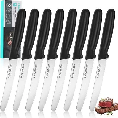 HAUSHOF 8PC Steak Knives Set Serrated Premium Stainless Steel with Gift Box NEW