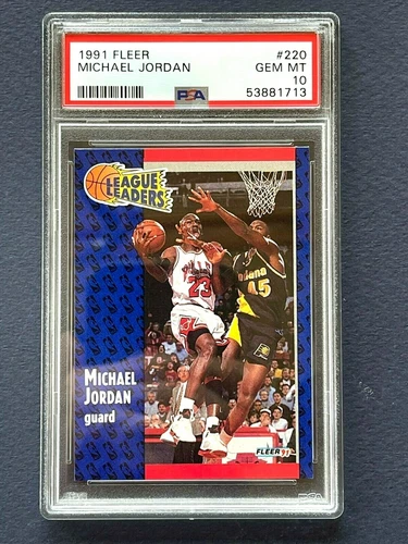PSA 10 GEM MINT 10 MICHAEL JORDAN BASKETBALL 1991 FLEER #220 CHICAGO BULLS