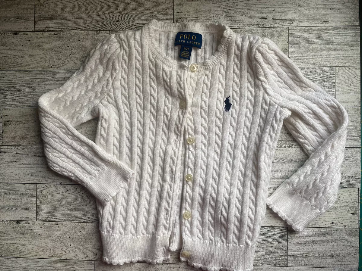 POLO Ralph Lauren Girls Ivory Button Down Cable Knit Cardigan