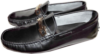 Tod's Driving Loafers Shoes Black Leather  Moccasins  7 Uk- 8 Us Gold Logo Plate