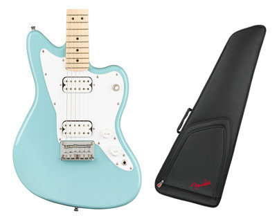 Squier Mini Jazzmaster HH - Daphne Blue + Fender FEMS-610 Mini Strat Gig Bag