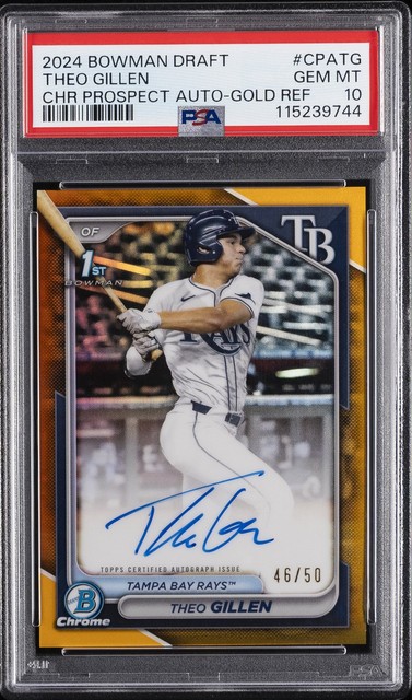 2024 BOWMAN DRAFT CHROME PROSPECT AUTOS GOLD REFRACTOR THEO GILLEN 46/50 PSA 10