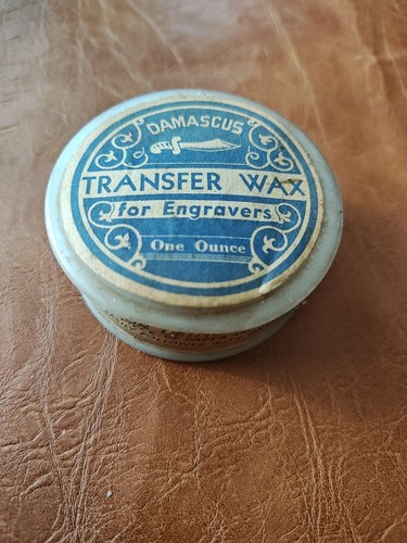 Damascus Transfer Wax For Engravers One Ounce In Milk Glass Container Vintage