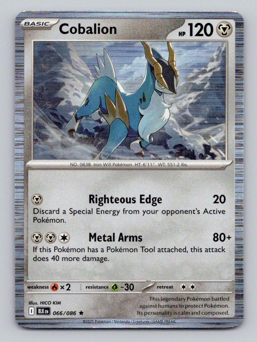 Cobalion 066/086 Rare Black Bolt Pokemon Holo Near Mint
