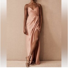BHLDN Freya Charmeuse Slip Dress Sedona Sunset Faux Wrap Gathered SZ 10 NWT