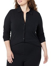AMAZON ESSENTIALS WOMEN'S WIDE RIB BUTTON-UP COLLARED CARDIGAN SIZE S - BLACK