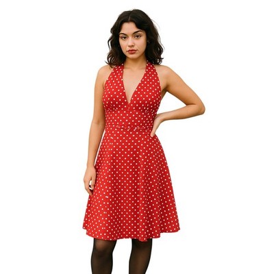 SAWY BY DAANG GOODMAN x TRIPP NYC x VINTAGE Red polka dot swing halter dress L