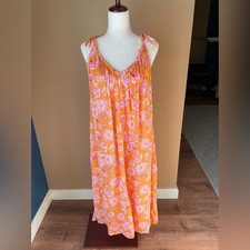 Old Navy Floral Maxi Dress Orange Medium Shoulder Ties Hippie Summer Garden Boho