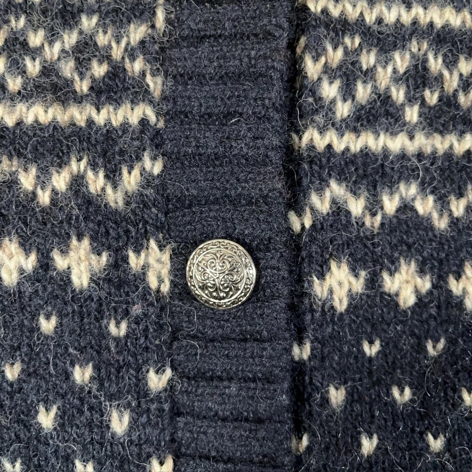 Cardigã Vintage Eddie Bauer Suéter Feminino Médio Azul Marinho Ilha Justa Lã EUA - Imagem 4 de 4