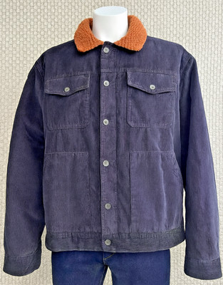 M&S Eighty Four Sherpa Jacke Herren Blau Trucker Cord Cord Mantel Größe Large