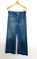 Anthropologie Maeve The Colette Wide Leg Crop Jeans 31 Blue High Rise Stretch