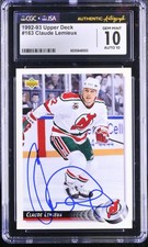 Claude Lemieux Signed 1992-93 Upper Deck Card #163 Devils CGC 10 JSA 10 Auto