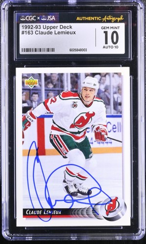 Claude Lemieux Signed 1992-93 Upper Deck Card #163 Devils CGC 10 JSA 10 Auto