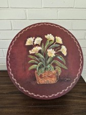 Vintage Once Upon a Rose Floral Burgundy Hat Box Round Storage 14.5 6.75" H