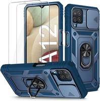 HüLle + 2X GehäRtetes Glas FüR Samsung Galaxy A12/M12 VerstäRktes Marineblau