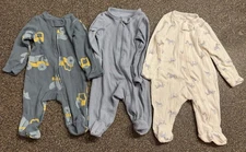 Carters Newborn Boy Zipper Footed Pajamas, Blue, Construction Theme Lot Of 3