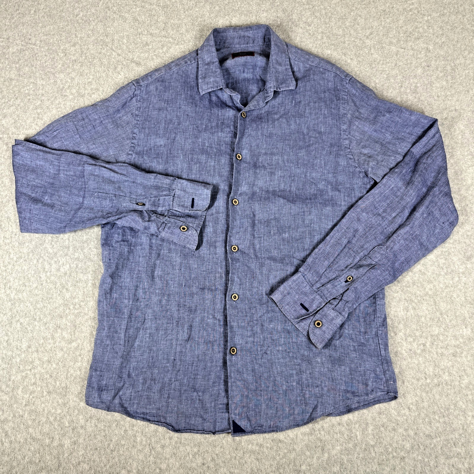 Untuckit Men's 100% Linen Blue Medium Slim Fit Button Up Long Sleeve Shirt