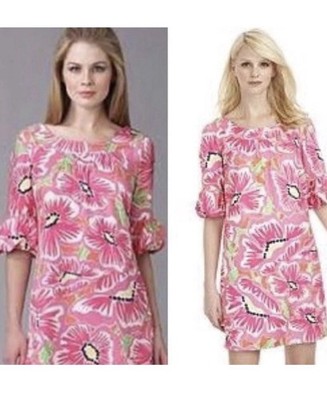 Lilly Pulitzer  Dasha Short Oxford Silk Dress, Floral Pink, Size 8 euc