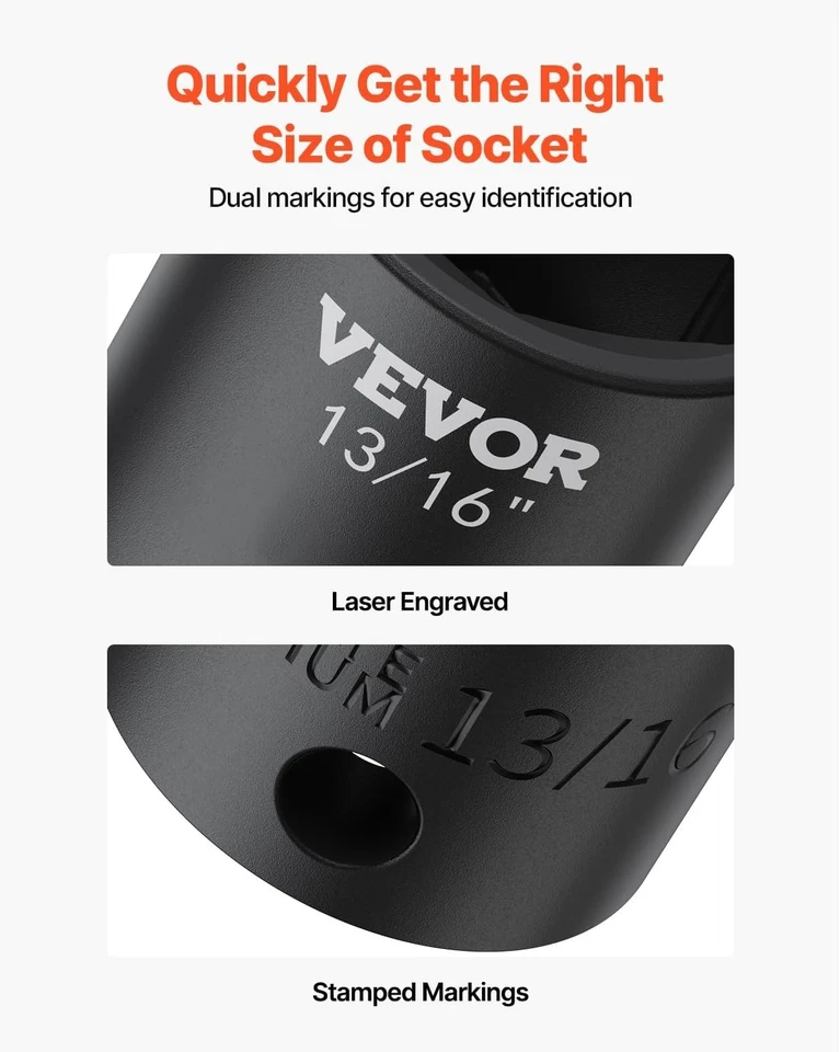 VEVOR Impact Drive Socket Set 1/2 Inches 19 Piece Impact Sockets SAE, Standard S - Image 4 of 4