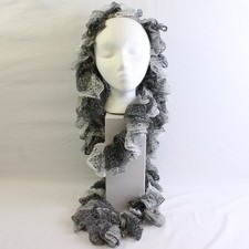 Women's Handmade Sparkly Gray Crochet Ruffled Scarf 100"