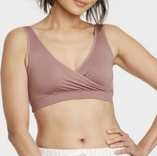 Auden Nursing Unlined Seamless Bra V Neck Bralette Dusty Rose Womens XL  Stretch