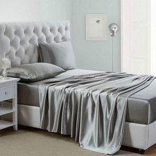 Silk Satin Sheets, Queen Size Satin Bed Sheet Set with Deep Pockets, Cooling Sof