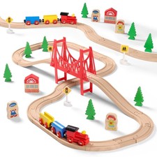 SainSmart Jr. Wooden Train Set for Toddler - Double-Side Medium, Wood
