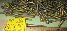 30-VINTAGE SOLID BRASS WOOD SCREWS WITH ROUND SLOT HEADS 1 1/4" LONG X #8=11/64" 30-VINTAGE SOLID BRASS WOOD SCREWS WITH ROUND SLOT HEADS 1 1/4" LONG X #8=11/64" - Image 1