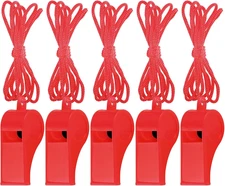 5 Pcs Referees Loud Plastic Emergency Whistle with Lanyard for Outdoor Activitie
