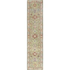 2'8"x12'7" Green Kazak with Geometric Design Hand Knotted Rug Wool Runner 2028