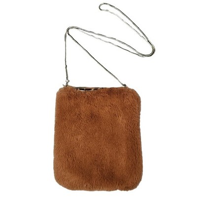 Rino Pelle Crossbody Purse Womens Brown Faux Fur Lux Glam Designer Bag Mob Wife