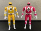 2 Vintage 1993 Bandai Yellow & Pink Power Rangers FLIP HEAD 5.5" Action Figures