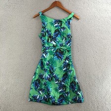 Banana Republic Apron Fit & Flare Dress Womens 0 Sleeveless Floral Print Green