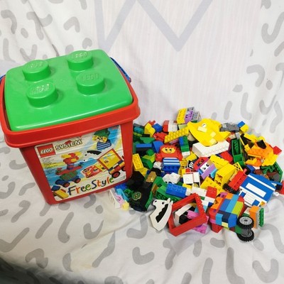 Vintage Lego System Konvolut zufällig gemischte Steine & Stücke über 1kg Gewicht mit Wanne
