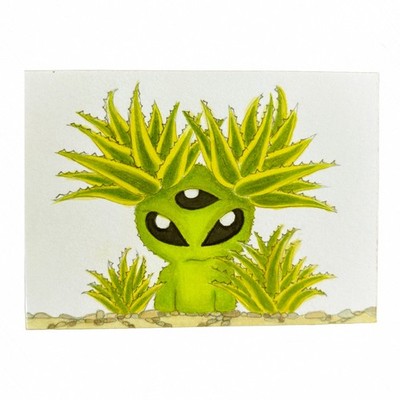 Pom Pom Agave Alien ACEO OOAK Original Art Card Sci-Fi Plant Creature