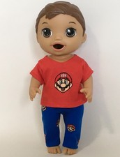 💙 MARIO tema niño muñeca ropa se adapta a 12” Baby Alive Dolls camiseta + pantalones NUEVO💙