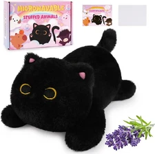 Microwavable Stuffed Animals, Weighted Black Cat Plush Heating Pad for Period Cr