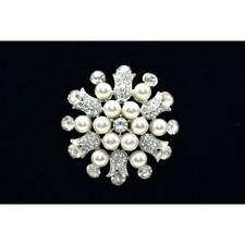 Vintage 2" Starburst Flower Pin Brooch Floral Pearl Rhinestone Crystal Y2K Bin4