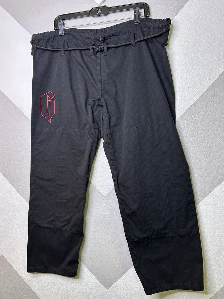 Pantalones Gameness A2 BJJ Gi Negro Rojo Logo Ripstop Brasileño Jiu Jitsu Agarre Foto 3 de 4