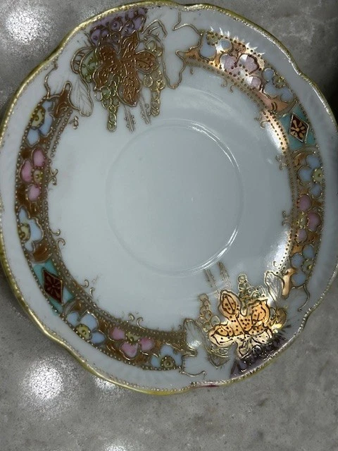 Antiguo Nippon pintado a mano Moriage Gold Demitasse 6 tazas de té 4 platillos Foto 4 de 4