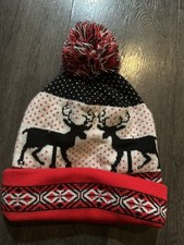   10 LED Light Up Blinking Flashing Beanie Knit Hat Cap Winter Reindeer Unisex