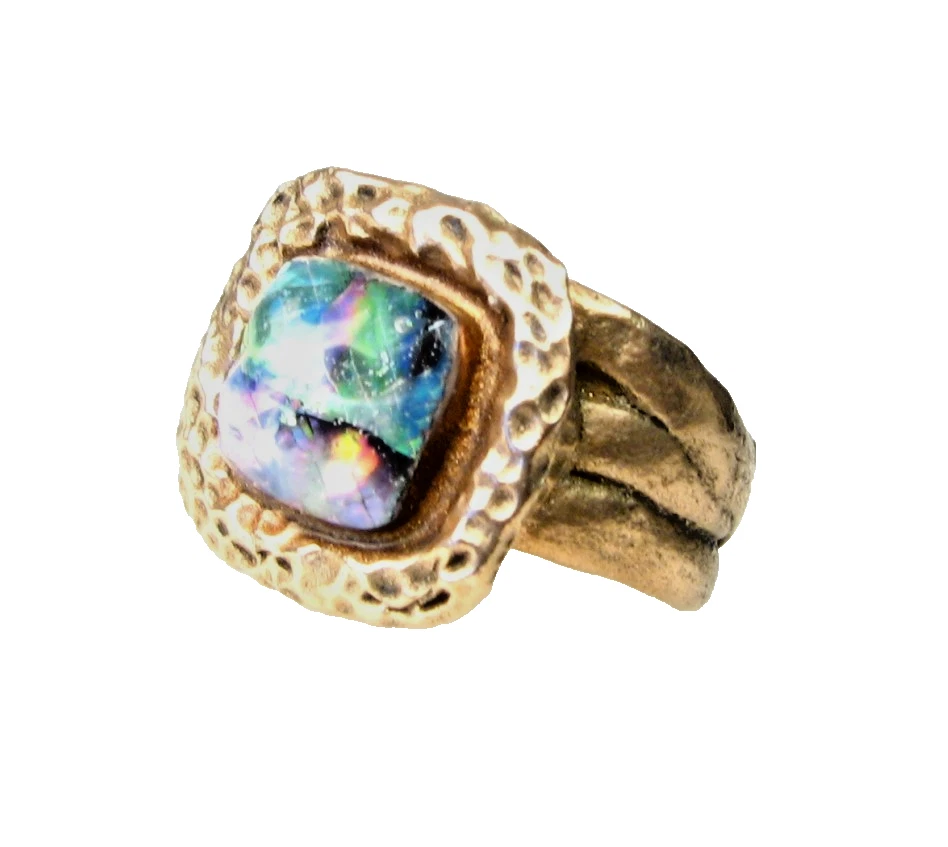 Anel de bronze dourado estilo antigo - Pedra Abalone - Tamanho 8,5 - Imagem 2 de 4