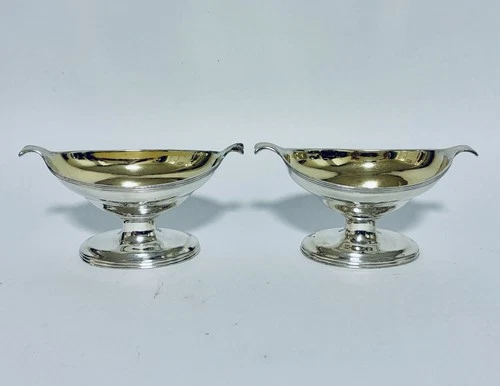 Pair Antique Georgian Solid Sterling Silver Salts Salt Dishes Boats Chawner 1793
