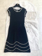 CHANEL Knit Dress Black & White Linen Wool Size 36